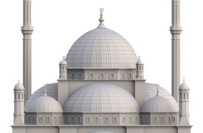 large-muslim-mosque-three-dimensional-raster-illustration-with-contour-lines-highlighting-details-construction-3d-rendering